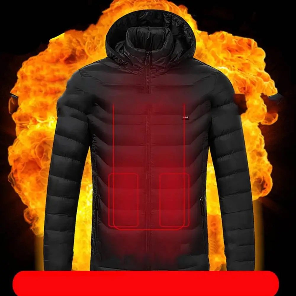 

High Quality Heated Jackets Vest Down Cotton Mens Women Outdoor Coat USB Electric Heating Hooded Jackets Warm Winter