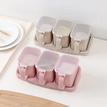 

X Seasoning Pot Suit To Flavor Case Kitchen Articles Bring Cover Box Salt Pot Condiment Household Bring Spoon Accept Box