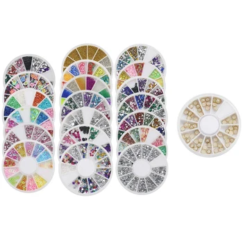 

180pcs 5mm Nail Art Sticker Tip Decal pearl patches Patch & 20pcs Wheel Nail Art Tips Pearl Beads Rhinestones