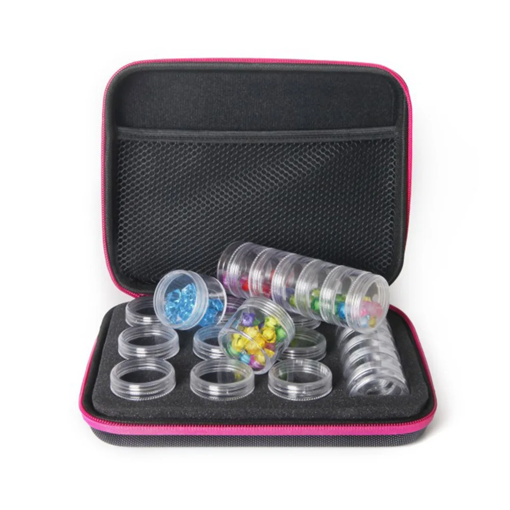 Rose High Quality 15 Slots DIY Nail Art Craft Storage Case Embroidery Box with Zipper and Bottles Beauty Tools TK-ing - Цвет: Rose
