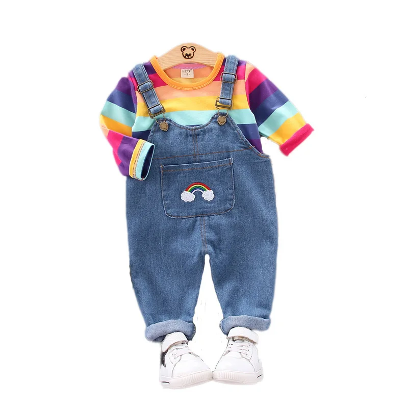 

Autumn Children Baby Color Clothing Sets Kid Boy Girls Striped Long Sleeve Infant Angel Overalls Suit Toddler Clothes Tracksuits