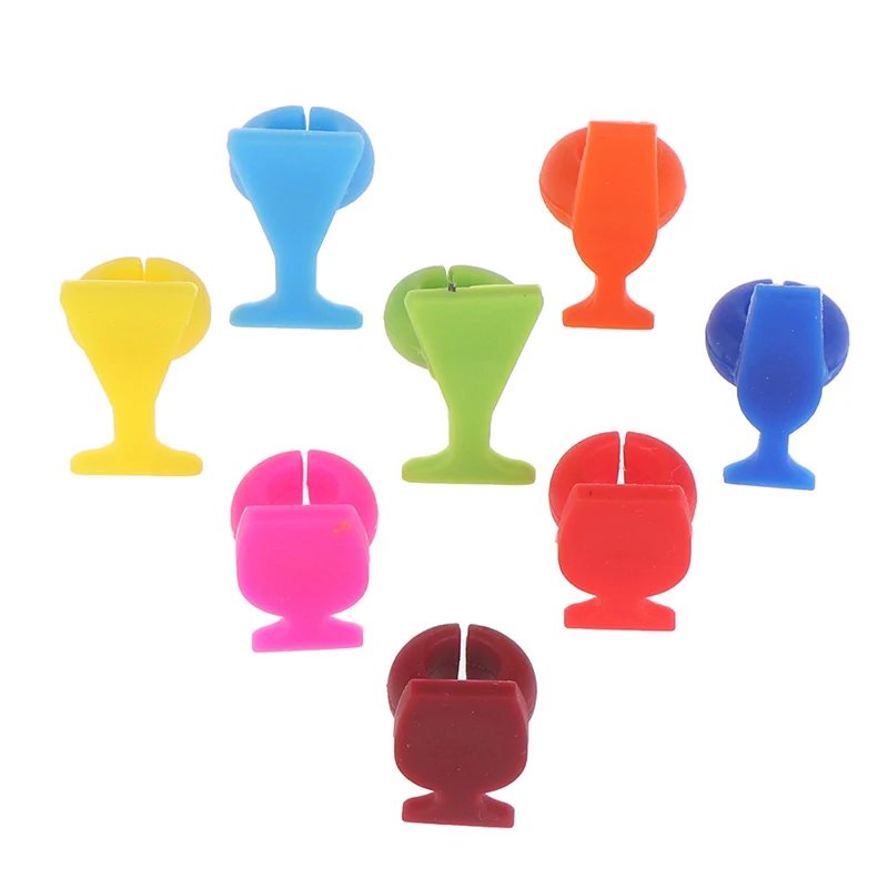 8Pcs Kitchen Silicone Wine Glass Marker Reusable Cup Identifier Glass Shape Drinks Cup Sign For Cocktail Dinner