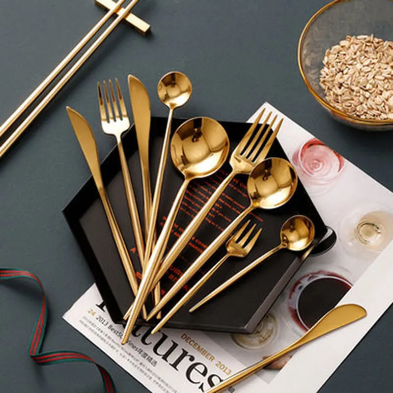 Столовые приборы из нержавеющей стали Западный нож для стейка и вилка ложка