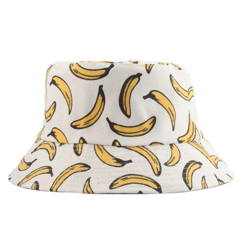

Summer Outdoor Bucket Hat Unisex Summer Bucket Cap Banana Print Fishing Fisherman Hat Casual Fashion Flat Hats White