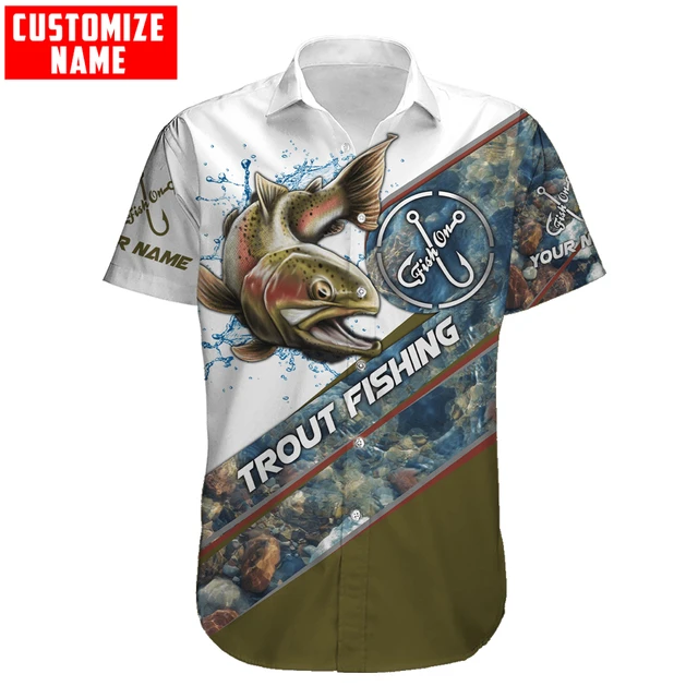 2022 Hot Summer Short sleeve Shirts Custom name Trout-Salmon Fishing 3D  Printing Hawaii Shirt Mens