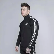 Spring Men Running Jacket Striped Print Fitness Zipped Cardigan Coat Training Cotton Windbreaker Baseball Jacket