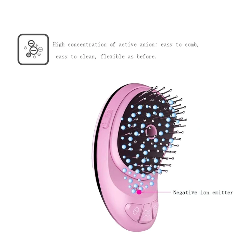 Travel Portable Straight Hair Comb, Battery Installation Removable Negative Ion Vibration Massage Comb, Anti-Static Does Not Hur
