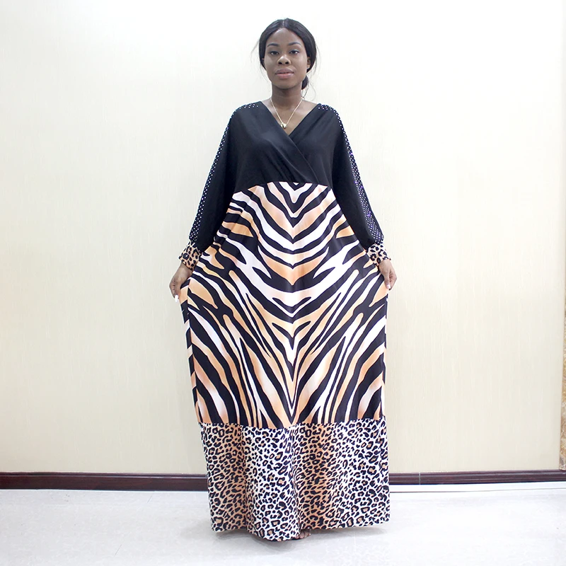 Новейший дизайн v-образным вырезом С Рисунком Тигра и леопардовым принтом бриллианты черное платье африканские платья для женщин