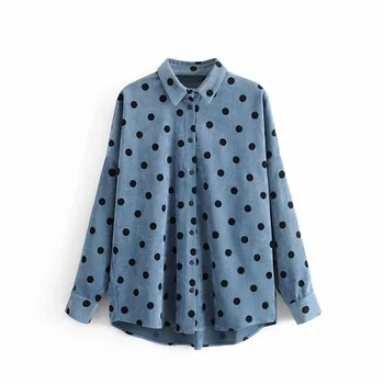 

Autumn 2019 women's new long sleeve Lapel shirt fine corduroy printed shirt 00387203400