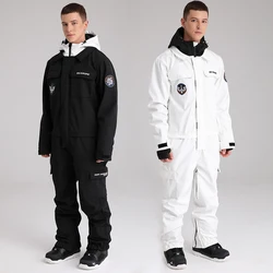 Outdoor One Piece Men Snow Suits Hooded Windproof Man Ski Jumpsuit Tracksuits Waterproof Male Snowboard Overalls Outfits Clothes