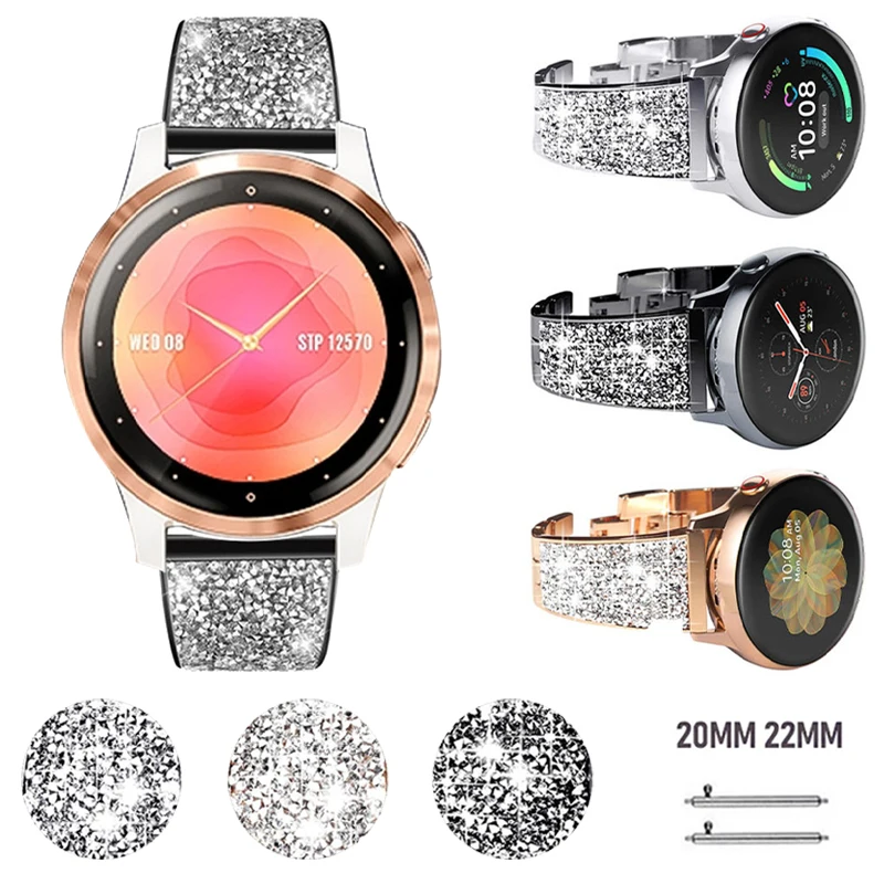 

Band for Garmin Vivoactive 4 3 Watch Women's Diamond Wrist Strap for Vivomove HR Garmin Move/Active Watch Watchband 20mm 22mm