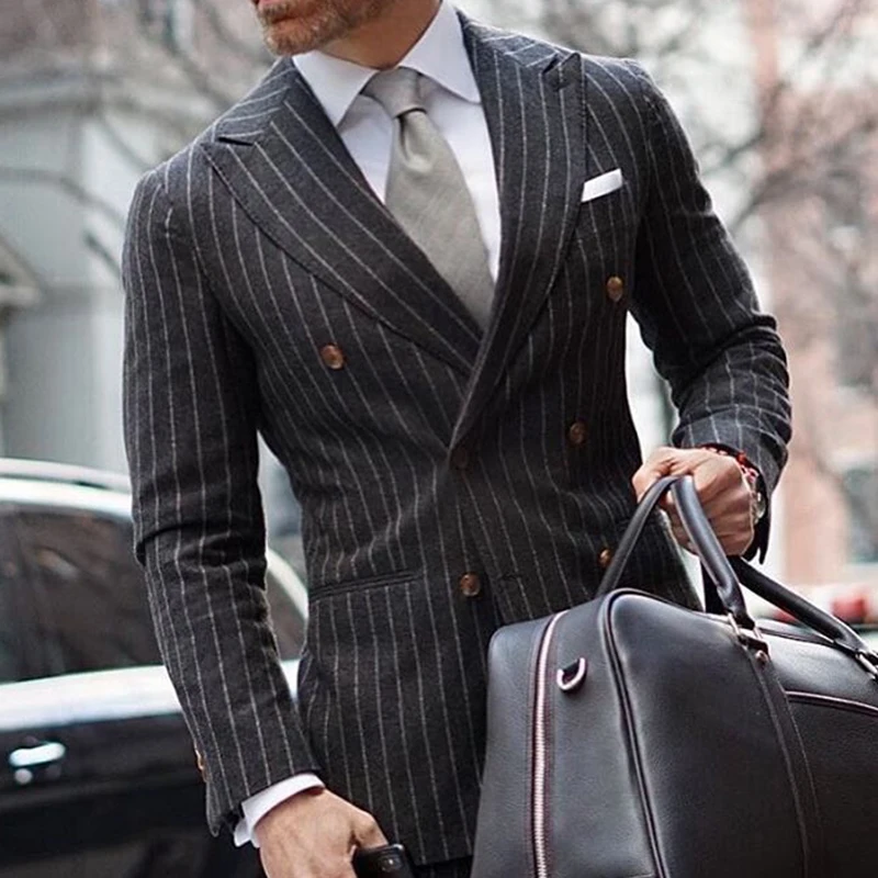 black 2 piece slim fit double breasted business suit