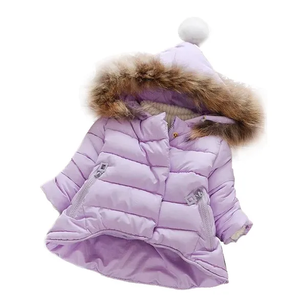 Фиолетовый Winter Baby Girls Coats Outwear Fashion Children Long Sleeve Children Jackets Clothing Warm Hooded Coat 1 2 3 4 5 6 Year - Цвет: Фиолетовый