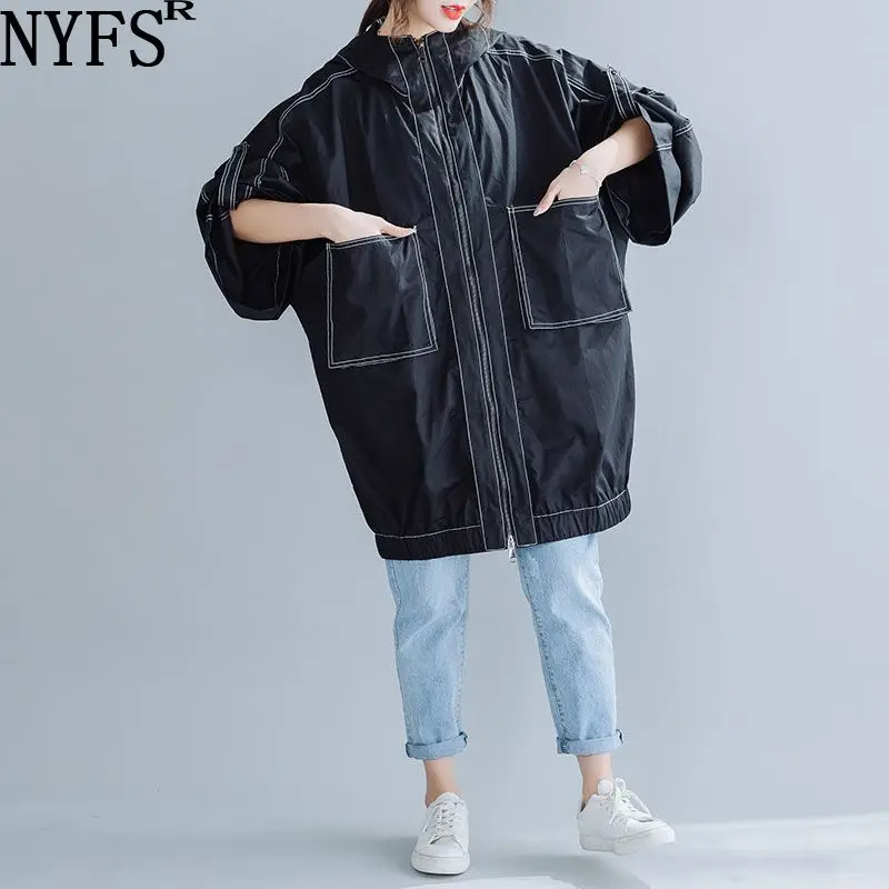 NYFS Новинка Осень Зима открытая линия резки Женское пальто ветровка Свободная модная куртка с рукавом летучая мышь