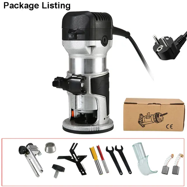 NEW 2000W Woodworking Engraving Slotting Trimming Hand Carving Machine 1/4 8 mm 6 Speeds Wood Electric Hand Trimmer Wood Router Black