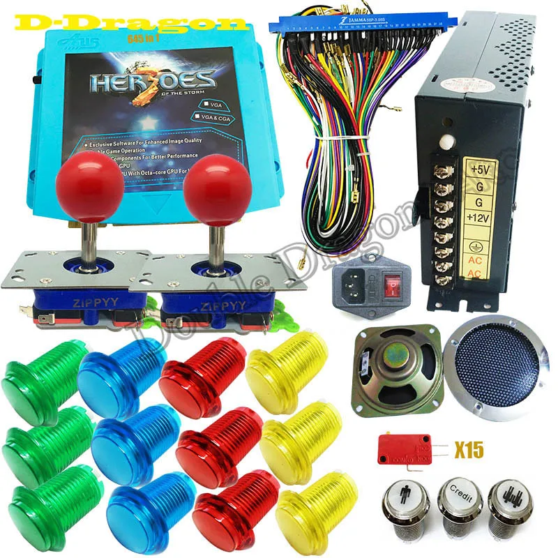 US $109.99 DIY arcade cabinet kit pandora heroes storm 645 in 1 game board arcade PCBjoystick LED push buttonWire harnesspower supply
