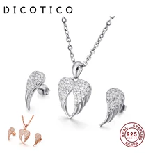 DICOTICO Настоящее серебро 925 проба Крылья Ангела комплекты украшений для женщин Богемия Femme ожерелье с фианитами& серьги свадебные подарки