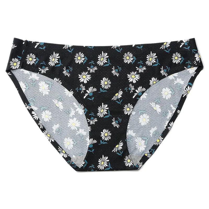 Print Seamless Panties Women Underwear Ice Silk Sexy Briefs Low-Rise Full Back Lingerie Female XS-L US Size Large 17 colors - Цвет: Number 11