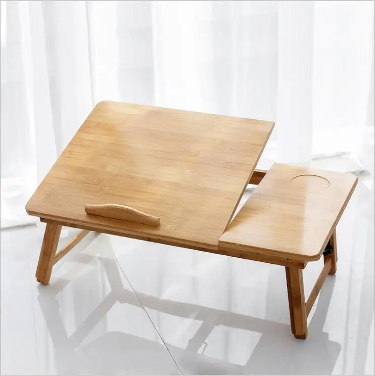 Adjustable Bamboo Notebook Table Lazy Bed Folding Desk  Studying Desk Small Dining Table with drawer