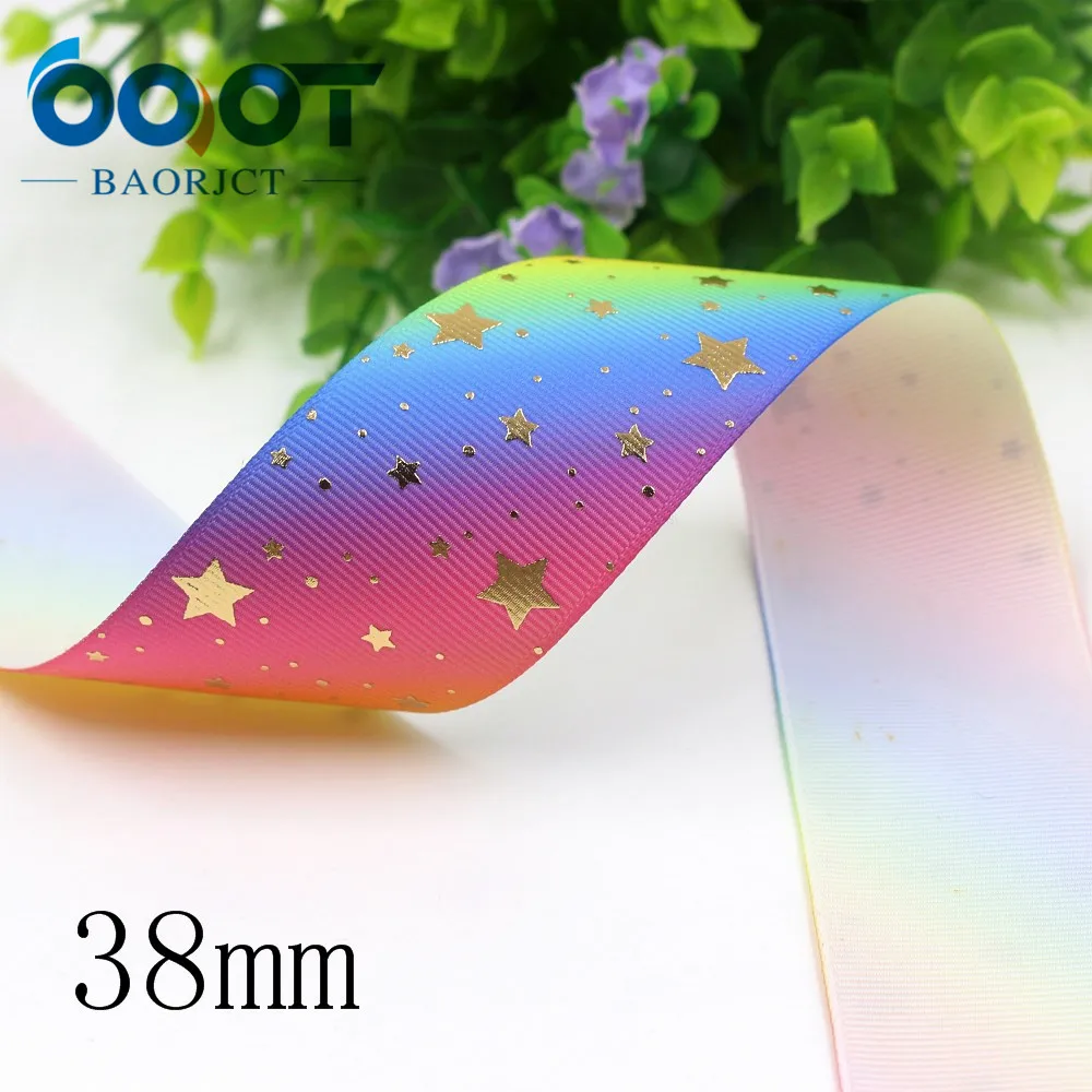 I-19917-2179 1-1/2'' 38mm 10yards Colorful stars hot stamping grosgrain Ribbons,bow cap DIY accessories decorations
