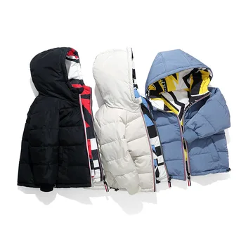 

Children Winter Reversible Down Jacket Boys Camouflage Cartoon Dinosaur Hooded Coats Kids Fashion Warm White Duck Down Outwear