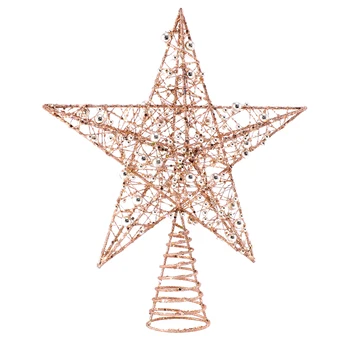 

Iron Star Tree Topper Glitter Star Christmas Holiday Tree Topper 5 Point Star Festival Treetop Decor for Home Party Rose Gold A5