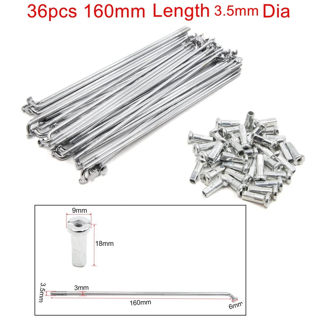 Motorcycle Wheel Spokes dirt bike wheel spoke 3/3.5mm Thread Diameter With Nipples 160mm-170mm Spokes Bend 36/72pcs For Bicycle Motobike