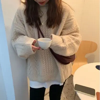 

2021 Women Sweater Pullover Female Knitting Overszie Long Sleeve Loose Elegant Knitted Thick Outerwear Womens Winter Sweaters