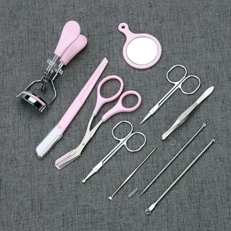 23GF Eyelash Curler Set Clip Eyebrow Pliers Scissors Pink Mirror Ladies Lash Nature Curl Cosmetic Home Beauty Salon Makeup Tool | Красота и