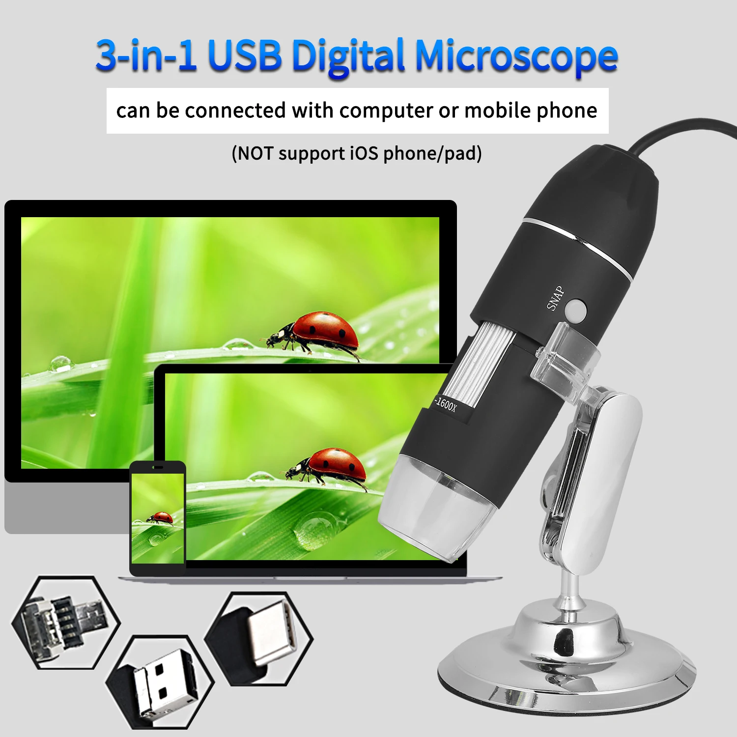 USB цифровой зум микроскоп Лупа с функцией OTG 8-светодиодный светильник увеличительное стекло 1600X увеличение микроскоп с подставкой