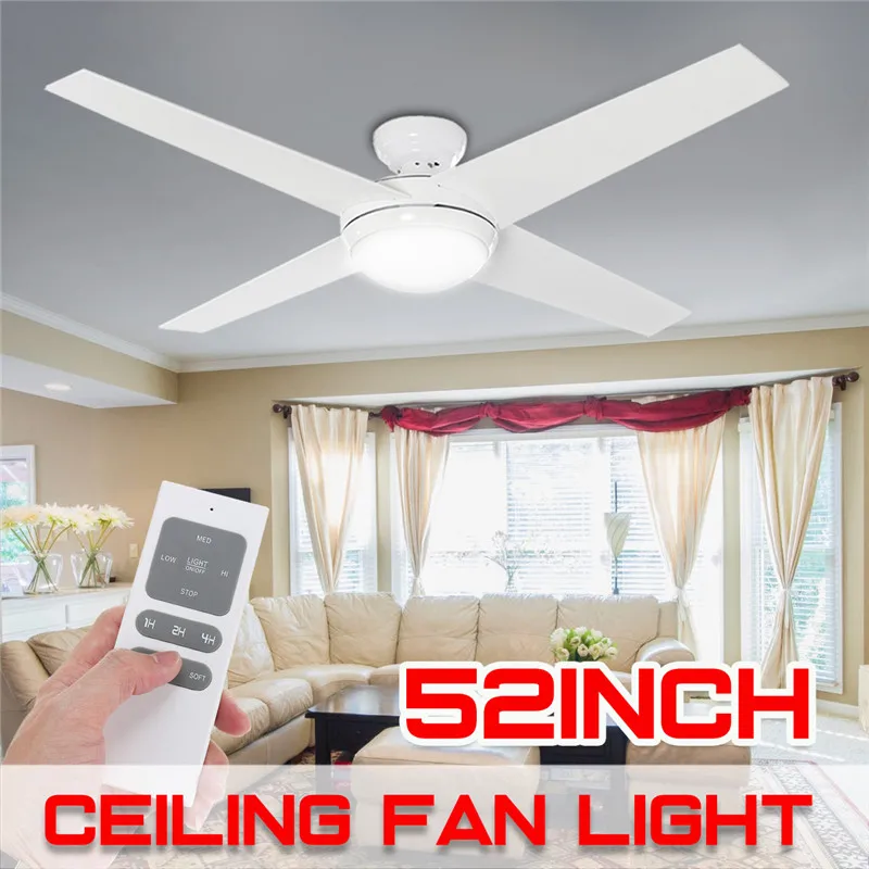 

Modern 60W 4 Blade 52" Ceiling Fan Light Lamp w/ Curved Blades+Remote Control Ceiling Fans With Lights for Bedroom Living room
