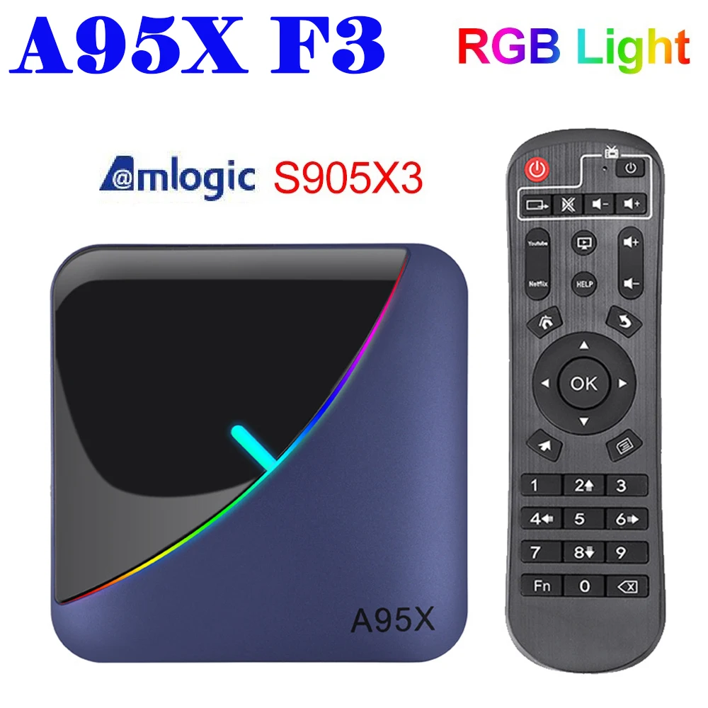ТВ приставка с RGB подсветкой Android 9 0 A95X F3 4 ГБ 64 32 Amlogic S905X3 2 4/5G Wi Fi BT YouTube 8k 2G16G умный