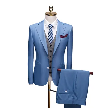 

Blue Wedding Men Suits Groom Wear Tuxedos Groomsmen 3 Pcs (Jacket+Pants+Vest) Formal Business Suit for Men Custom Made