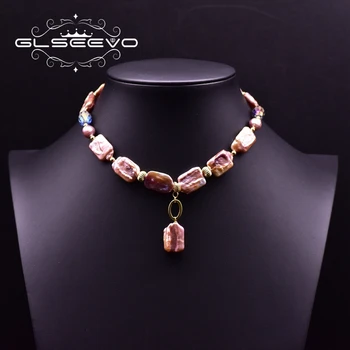 

GLSEEVO Handmade Fresh Water Colorful Baroque Pearls Pendant Necklace For Women Girls Gifts Vintage Jewellery For Wedding GN0191