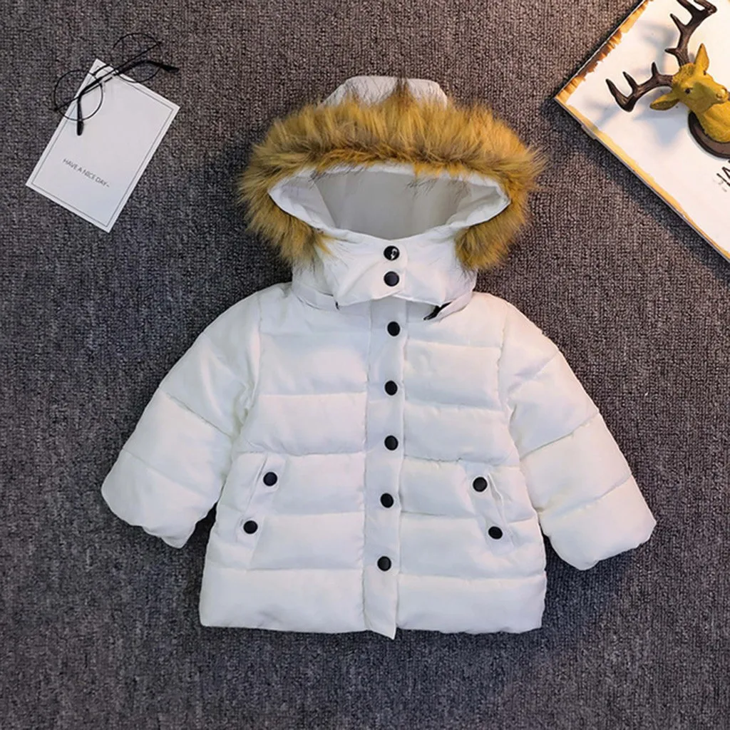 

Fur collar cotton clothes Winter Child Kids Solid Color Hoodie Zipper Coats Keep Warm Jacket Clothe Heightened seal windproof Y4