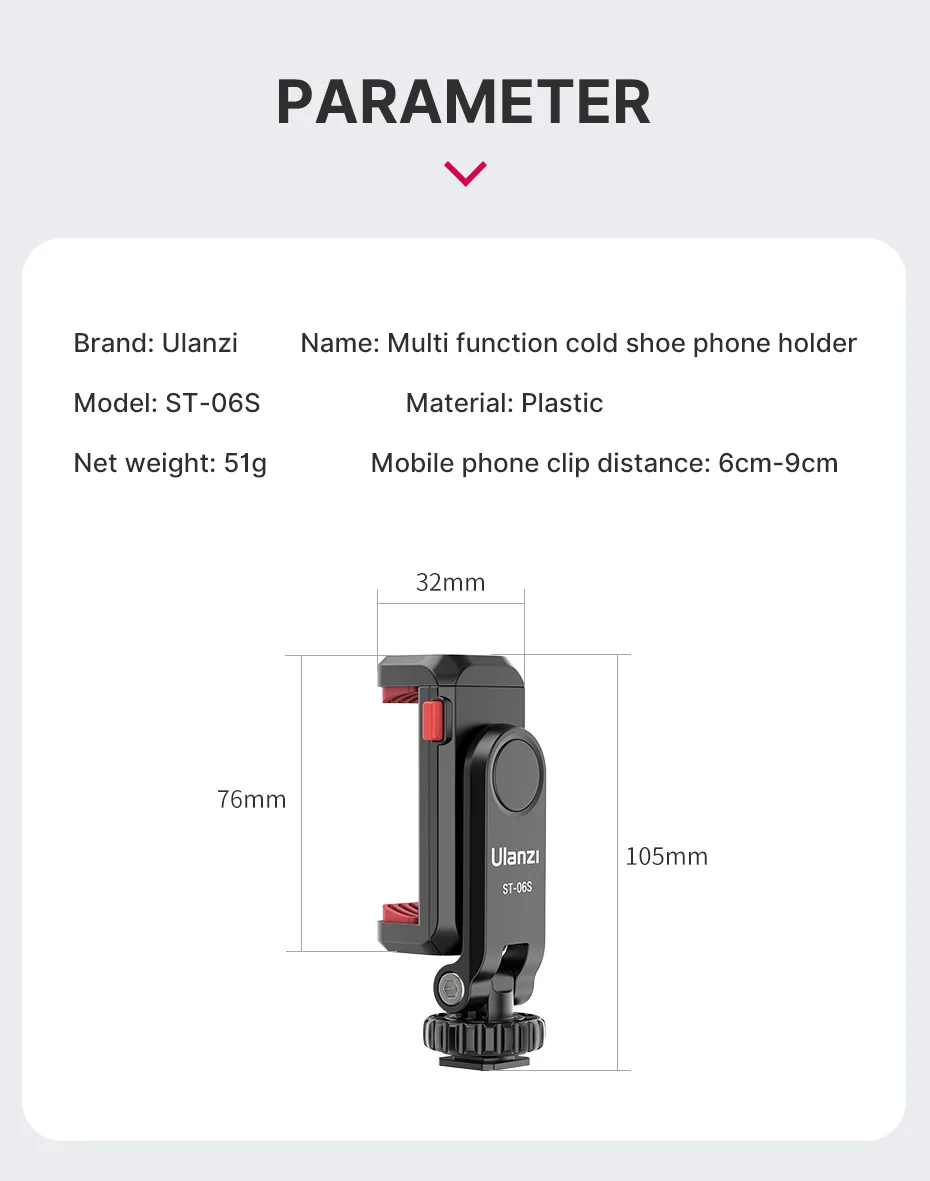 Ulanzi ST-06S 360°Rotatable Phone Mount Holder Tripod With Cold Shoe For Mic Light Phone Clip For iPhone 12 Pro max Smartphone