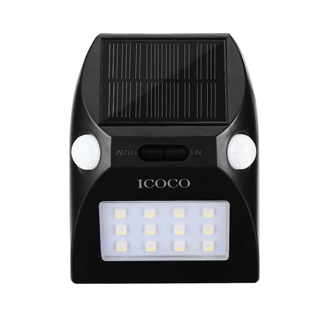 

ICOCO 12LED Outdoor Motion Sensor Solar Lights Wide Angle Design with White & Red Color Adjustable Brightness 2 Motion Heads