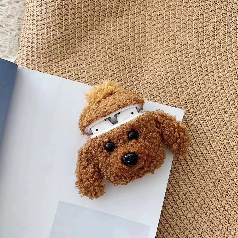 3D Cute Earphone Case For Airpods Case 1 Cartoon Knitted Plush Cover For Apple Airpods 2 Case Bear Teddy Dog Rabbit Earpods Case - Color: 782ZK