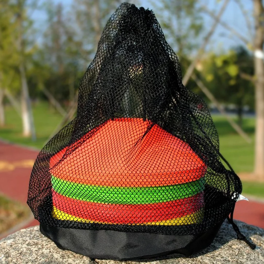 2 Soccer Training Cones Mesh Bag Drawstring Pouch Football Saucers Markers