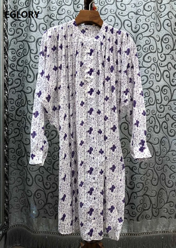 

Top Quality Cotton Dress 2020 Spring Summer Casual Work Dress Women Little Flower Print Long Sleeve Loose Long Shirt Dress Basic