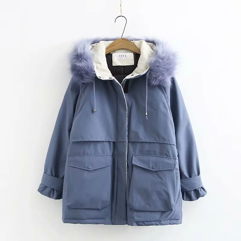 Зимняя женская куртка размера плюс XL-4XL, Женская парка с капюшоном и меховым воротником, женское хлопковое пальто, женское теплое пальто