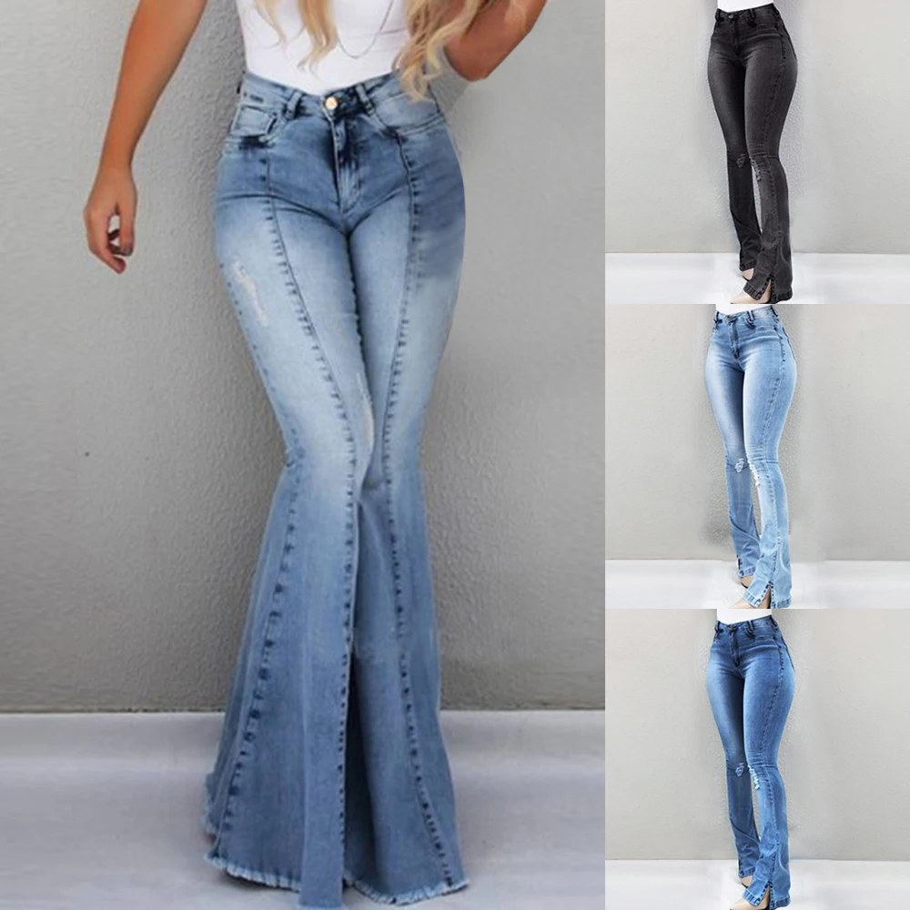 Женские расклешенные джинсы с высокой талией, обтягивающие джинсовые штаны, сексуальные брюки с эффектом пуш-ап, Стрейчевые Женские повседневные джинсы