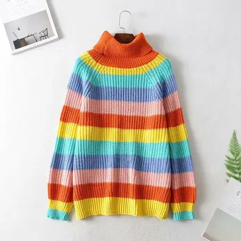 

Hot sale Jiajia 65-9888 European and American fashion Rainbow Stripe printed sweater