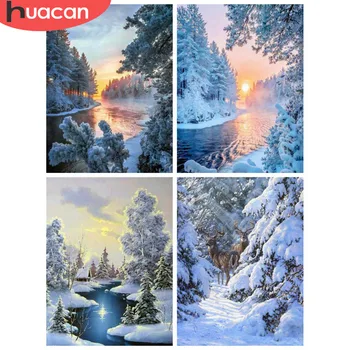 

HUACAN DIY Diamond Painting Full Drill Scenery Home Decoration Accessories Mosaic Winter Picture Of Rhinestones