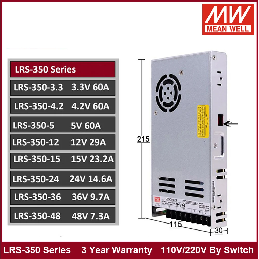 Mean Well LRS-350 110 В/220 В переменного тока в постоянный ток 3 4 2 5 12 15 24 36 48 одиночный