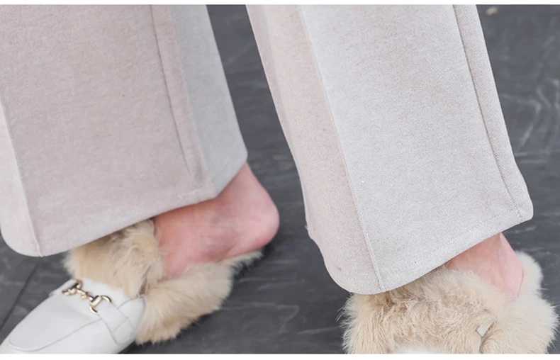 Ankle-Length Women Woolen Pants Wide Leg Pant 2019 New Fashion Autumn Winter Wear High Waist Loose Female Black Beige Trousers (17)