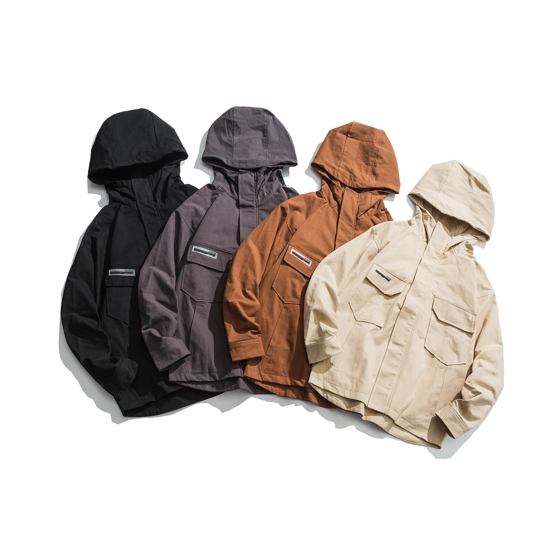 

City Where the Product Multi-color Autumn New Style Japanese-style Solid Color Men Hooded Multi-pockets Jacket Casual Popular Br