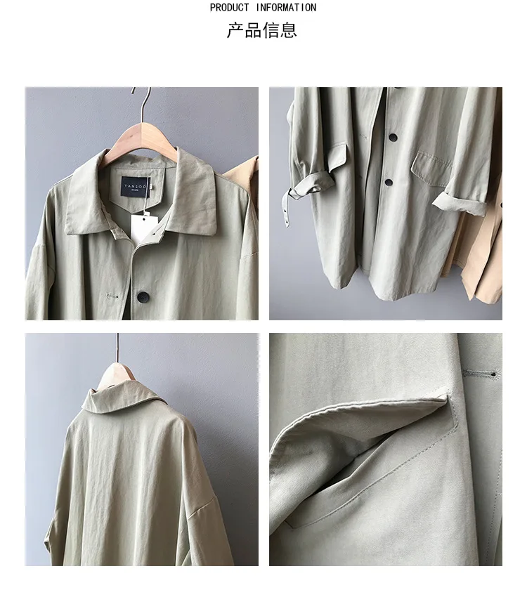 Casual Single Breasted Trench for Women Solid Turn-down Collar European Trench Long Coats Military Designer Wind Breaker J545