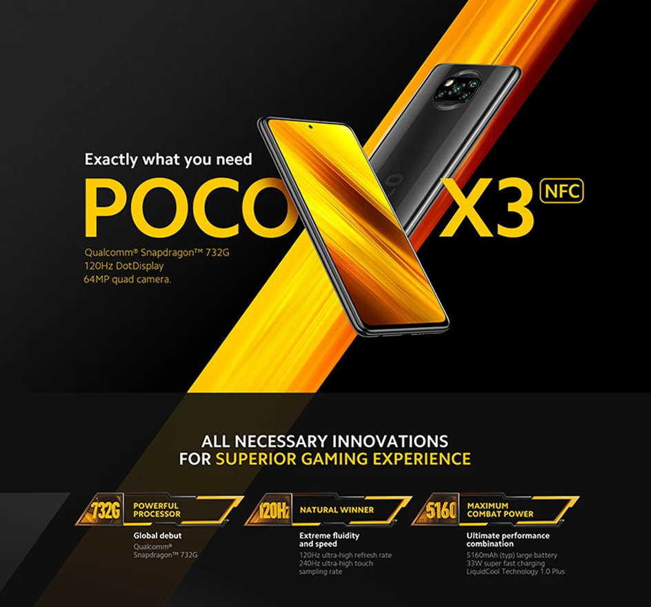 poco new model phone Xiaomi POCO X3 NFC Global Version Smartphone Android  64GB 128GB Snapdragon 732G 64MP Camera 5160mAh 6.67" 120Hz  33W Charge new poco phone