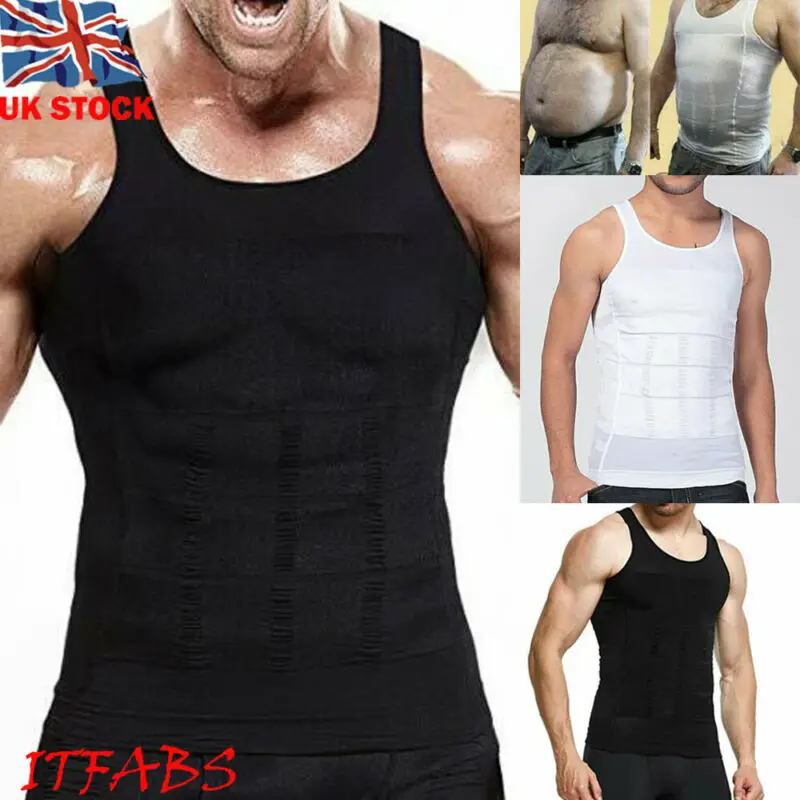 Mens Body Slimming Shaper Vest Slim Chest Belly Waist Boobs Compression Shirts